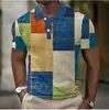 Camisa Polo de Verano para Hombre Nueva de Manga Corta Cuadros Impresión Digital 3D Casual de Negocios Transpirable Cuello de Solapa Polo