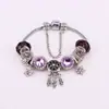 Pulsera de aleación púrpura Panjia transfronteriza con agujero grande para abalorios, atrapasueños DIY, pulsera de abalorios con colgante de copo de nieve