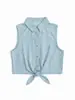 Camisa de Verão Fina com Proteção Solar, Manga Curta, para Mulheres, Corte Solto com Detalhe de Nó, Top Sem Mangas Tendência