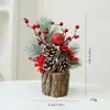 Decoraciones navideñas, ramos de flores artificiales, piñas, estacas de madera pequeñas, adornos para mesa de centro de sala y decoración de escritorio, arreglos hechos a mano DIY