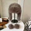 Gorro de Imitación de Piel de Zorro y Mapache para Mujer en Otoño e Invierno, Cara Pequeña, Engrosado, Cálido y a Prueba de Viento, Gorro Trueno, Gorro con Protección para los Oídos, Gorro de Oso Grande