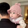 Chapéu de Bebê Menina Primavera Outono À Prova de Vento Princesa Renda Chapéu Balde Infantil Veludo Cotelê Inverno Quente Chapéu Balde Coreano