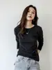 Camiseta básica de manga larga ajustada para mujer, cuello redondo, hombros normales, para otoño e invierno, top de mezcla de algodón de alta elasticidad para mujer, en stock para venta al por mayor