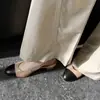 Sandalias de Commuter de Nuevo Estilo Primavera y Verano Inspiradas en Chanel con Bloques de Color, Tacón Medio Adelgazante, Puntera Cerrada de Piel Genuina, Boca Baja, Sandalias de Tacón Grueso para Mujer
