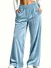 Otoño 2026 Nuevo Amazon Transfronterizo TK Pantalones Casuales de Pierna Ancha de Terciopelo Sueltos con Caída, Cintura Alta Elástica para Mujer
