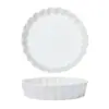 Plato Redondo de Cerámica Blanca Rayada para Hornear Pizza Plato para Arroz Horneado con Queso Plato para Snacks Caseros Plato para Snacks de Té de la Tarde