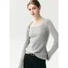 Suéter de cachemira ajustado para mujer, de cuello cuadrado, con un solo hombro, manga larga, tejido, capa base otoño/invierno