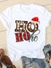Camiseta cruzada para mujer 2023 top holgado para mujer camiseta estampada de Navidad cuello redondo manga corta