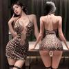 Ropa Interior Sexy Deseo Puro Sexy Falda Corta Tentadora Estampado de Leopardo Correa Colgante para el Cuello Colgante Ropa de Dormir Pasión Traje Libre