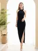 Elegante Vestido de Noche Estilo Socialité Sexy de Cintura Alta Adelgazante con Abertura Vestido Largo Modelo Nuevo Verano 2026