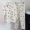 Pijama de fio de algodão transfronteiriço feminino primavera e outono novas calças de manga comprida floral estilo japonês molho doce terno para casa