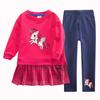 Traje de primavera y otoño para niñas, nuevo conjunto de dos piezas con falda y pantalones de estilo occidental para niñas pequeñas con unicornio, entrega de una pieza