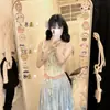Vestido Largo Floral Azul Estilo Nuevo de Verano, Top Halter Puro Deseo, Falda de Cintura Alta, Vestido Largo, Conjunto de Dos Piezas Estilo Vacaciones
