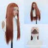 Em estoque nova peruca feminina com franja de renda cor castanho claro, aplique de cabelo sintético de alta temperatura longo e liso, atacado do fabricante