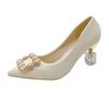 Salto grosso bico fino salto alto feminino salto grosso 2023 primavera e verão novos sapatos de casamento boca rasa sapatos de noiva