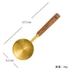 Copo medidor de aço inoxidável banhado a ouro colher medidora cabo de madeira de acácia colher medidora ferramenta de medição ferramenta de cozinha para assar de oito peças