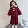 Conjunto de Inverno Estiloso para Meninas Estilo Chanel, Roupa de Ano Novo Vermelha da Moda para Crianças, Conjunto Festivo de Ano Novo para Bebê Menina
