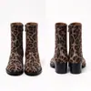 Botas de tacón medio, hasta la pantorrilla, con estampado de leopardo y cremallera lateral, Botas cómodas para mujer con punta cuadrada, Moda Western, Botas versátiles para el día a día de mujer, Zapatos de mujer