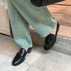 Mocasines de piel de vaca con borlas estilo británico, primavera 2025, tacón medio grueso, punta redonda, profesionales, de cuero, con boca profunda, para mujer