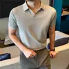 Camisa Polo de Verano para Hombre al por Mayor con Cuello de Gaviota Texturizado y Manga Corta, Camiseta Casual Transpirable Fresca para Hombre con Cuello de Hendidura