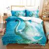 Juego de cama cepillado de cuatro piezas impreso digitalmente en 3D suministrado directamente de tres sábanas de cisne de dibujos animados, edredón, almohadas