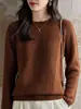 Camiseta Interior de Punto Grueso de Peso Pesado 100% Algodón Puro Suéter Pulóver para Mujer Nuevo Otoño e Invierno 2025 Manga Larga Cálida