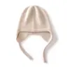 Gorro de cachemira para otoño e invierno, nuevo, grueso, cálido, tejido, con orejeras planas, diadema versátil de color liso, corbata, gorro de copa redonda