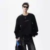Sudadera de cuello redondo deconstruida de moda para otoño e invierno para hombre con múltiples cremalleras 3D, sudadera de hombros caídos con estampado de letras para hombre y adolescente
