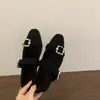 Zapatos de Mujer con Aumento Interior de Pedrería y Forro de Felpa 2025 Invierno Nuevos Zapatos de Mary Jane Franceses con Piel Zapatos de Algodón Grises