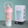 Copo térmico de grande capacidade para mulheres, aço inoxidável, design estiloso, tamanho extragrande, portátil, com canudo, adequado para uso no carro