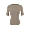 Camiseta Básica Simples de Gola Redonda, Ombro Normal, Manga Média, Cor Sólida, Novo Estilo Primavera/Verão, Modelagem Justa, Curta, Top Base Versátil para Mulheres