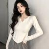 Camiseta de Manga Larga para Mujer Nuevo Estilo Coreano Nicho Asimétrico Slim Chica Sexy Estilo Lujuria Pura Camiseta Básica Top Otoño