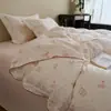 Conjunto de capa de edredom e lençóis de algodão puro de camada dupla com renda simples minimalista, amigo da pele, para todas as estações, conjunto de cama para quarto
