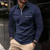 Estação Independente Europeia e Americana Fonte Termal e Outono Masculino Novo Manga Longa POLO Cor Sólida Impressão 3D Versátil Casual Camisa com Zíper