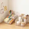 Caixa Organizadora de Mesa PET Transparente Retangular Caixa Organizadora para Cosméticos Máscaras Dormitório Papelaria Caixa de Armazenamento Empilhável