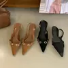 Sandalias de tacón alto de nicho francés para mujer, estilo coreano, primavera, estilo retro, hebilla, punta fina, boca poco profunda, tacón de cuña, espalda abierta, para mujer