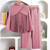 Moda de Primavera 2026 Camisa Holgada de Manga Larga con Espalda Plisada Pantalones Elásticos de Pierna Ancha Conjunto Casual Ropa para Niños