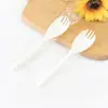 Nueva horquilla cuchara de plástico desechable para pastel de cumpleaños, mango largo, tres dientes, engrosada, empaque individual, tenedor para pastel, tenedor para fruta