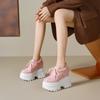 Primavera Verano Hueco Rosa Piel Genuina 14cm Altura Interna Aumento Zapatos de Plataforma Zapatos Casuales Deportivos de Tacón Pequeño Ultra Alto con Suela Gruesa para Mujer