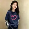 Camiseta de manga larga de algodón puro para niña, look de dos piezas para primavera y otoño, cuello redondo, camiseta básica elegante, top a rayas de moda versátil estilo coreano