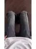 Jeans Retro Azules de Patchwork Desconstruido para Mujer Estilo Primavera Americana Pantalones Hacen que las Piernas Parezcan Más Largas Pierna Recta Pantalones Micro Acampanados