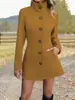 2026 Ropa de Mujer Europea y Americana Transfronteriza de Amazon Otoño/Invierno Nueva Moda Casual Abrigo de Lana de Color Sólido con Cuello Alto para Mujer