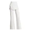 Moda Outono 2026 Versátil Calça Flare de Couro PU para Mulheres, Cintura Alta Emagrecedora com Painel Traseiro em Patchwork, Calça Casual Tendência de Cor Sólida