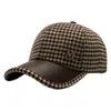 Gorra de Béisbol con Visera de Cuero Estampado Houndstooth a Cuadros con Logo 'm' Estilo Coreano Ins para Mujer Otoño e Invierno Versátil Moda Gorra de Béisbol Sombrero de Moda