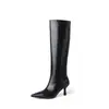 Botas de Caballero de Caña Alta para Mujer en Piel de Vaca, Nuevo Estilo Otoño/Invierno, Punta Fina, Tacón Alto Fino, Botas Altas hasta la Rodilla, Botas de Caña Recta para Mujer