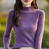 Suéter base de primera línea listo para usar, corte ajustado 25 Otoño/Invierno Suéter tipo pullover negro para mujer, cuello semi alto, tejido ajustado