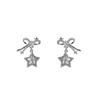 Pendientes de Zirconia con Lazo Estilo Frío Lujo Ligero Diseño de Nicho Femenino Sentido de Diseño Estrella Pentagonal Clavo de Oreja Elegantes Pendientes Versátiles