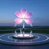 Escultura Grande de Flor Hueca de Acero Inoxidable Flor de Rosa Metálica Iluminación de Arte de Hierro Flor de Loto Adorno de Paisaje Exterior