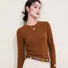 Top de cuello redondo de mezcla de lana merino, nueva colección otoño 2026, camiseta entallada para mujer, se puede usar como capa exterior o como capa interior