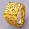 Anel masculino quadrado da sorte folheado a ouro latão moda aberto pulseira ouro areia anel ajustável joias fornecimento direto
